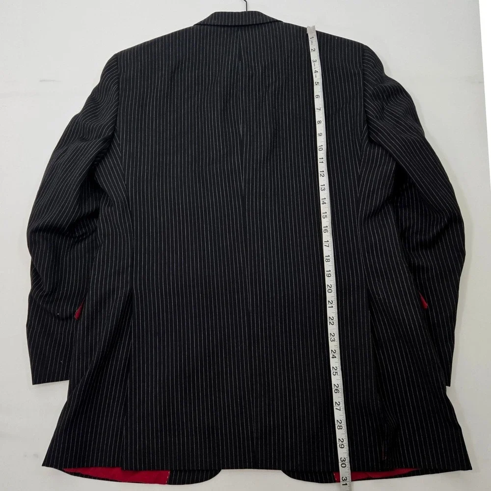 Vintage Tommy Hilfiger Mens Wool Pinstripe Blazer Jacket 40R Red Lining Black